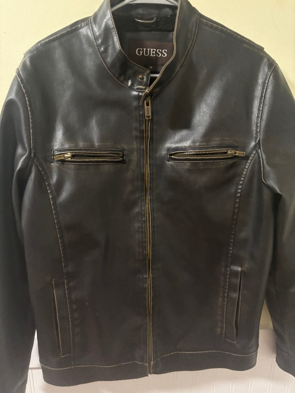 Guess dark brown leather bikers jacket